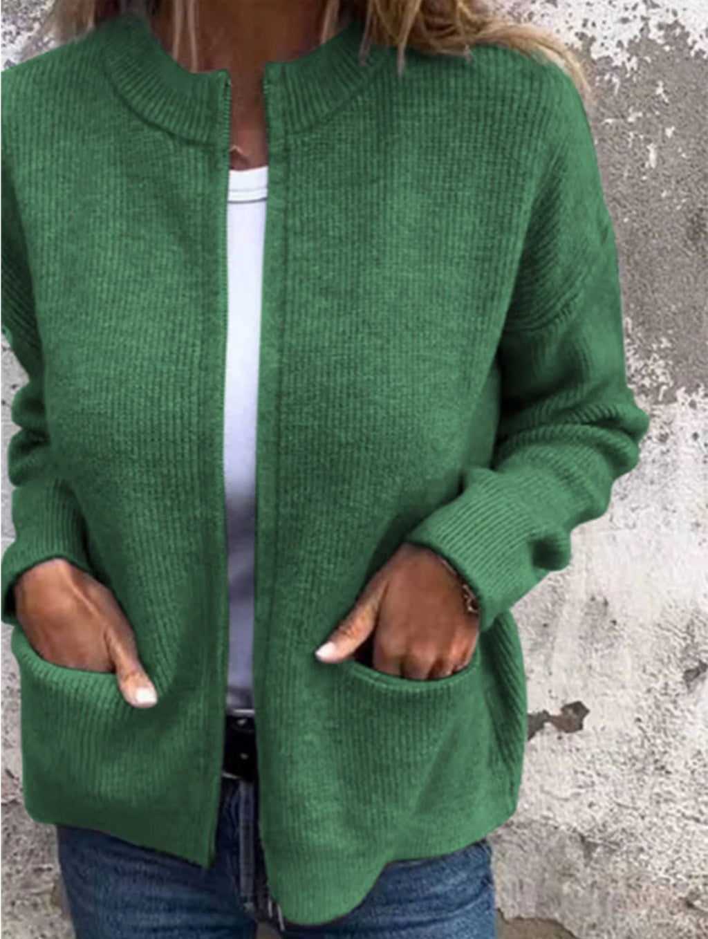 Damen Rippstrick Cardigan mit Reißverschluss