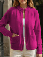 Damen Rippstrick Cardigan mit Reißverschluss