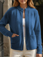 Damen Rippstrick Cardigan mit Reißverschluss