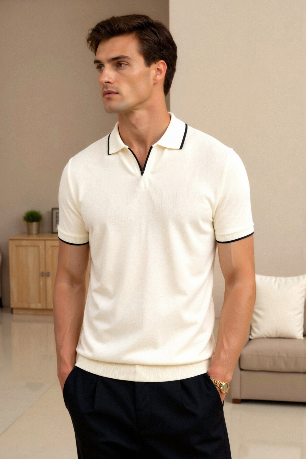 Herren Slim Fit Poloshirt mit Kontrastkragen