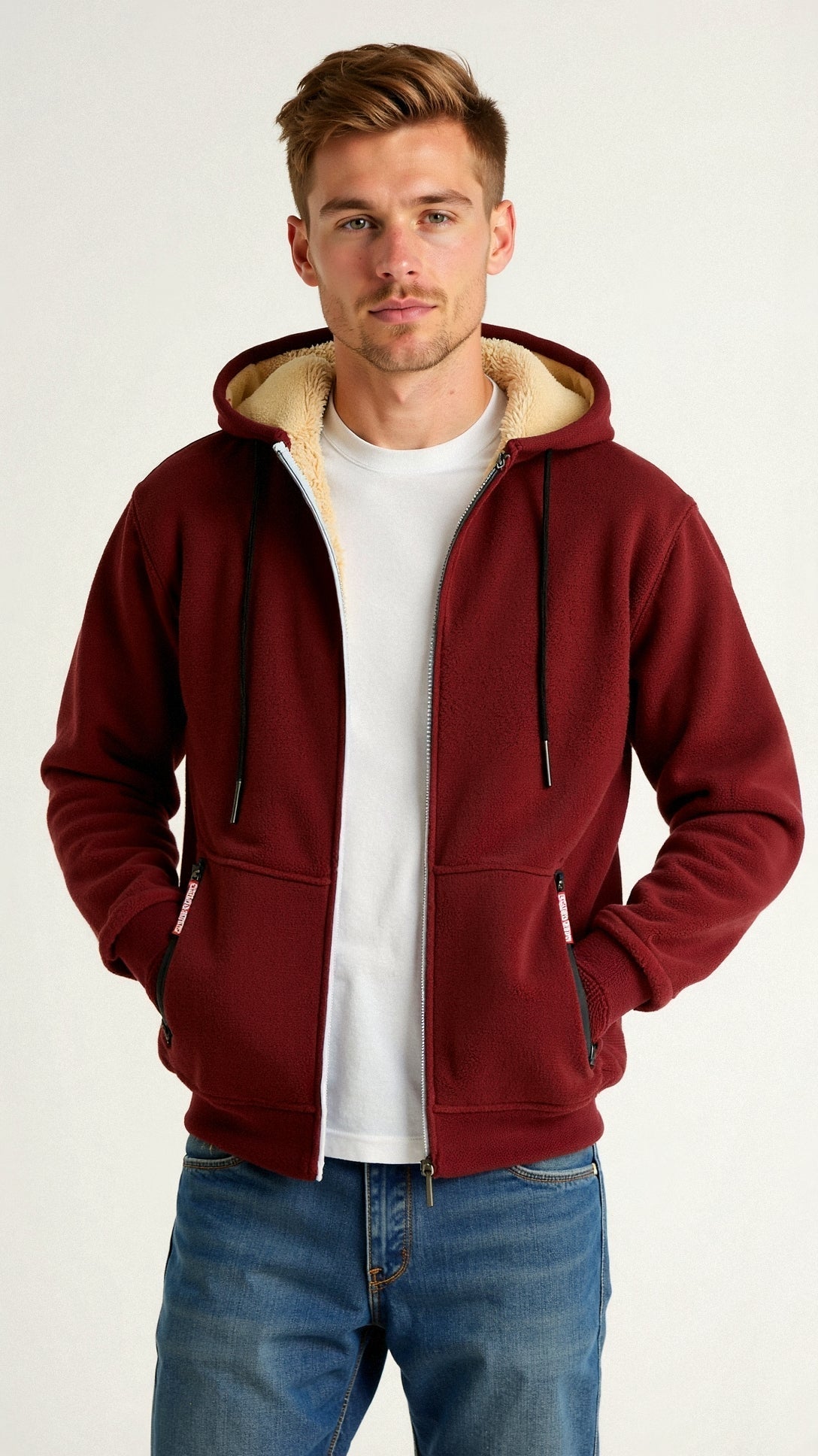 Gefütterter Herren Hoodie mit Kapuze und Reißverschluss