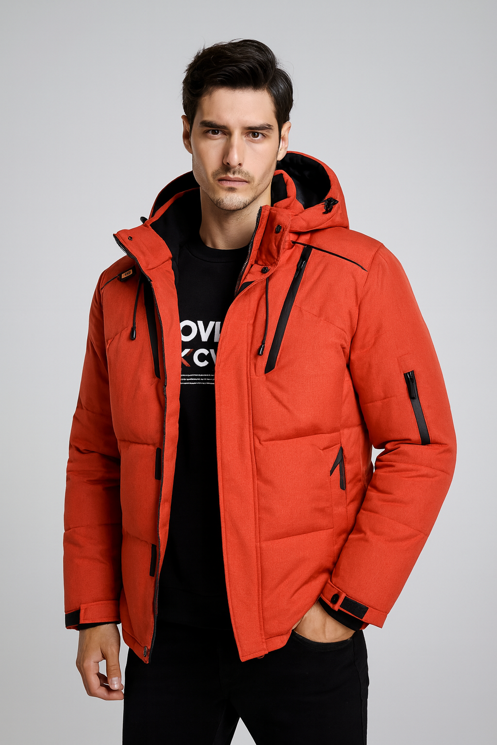 Herren Winter Daunenjacke | Wärmende Steppjacke mit Kapuze & Taschen | Leon