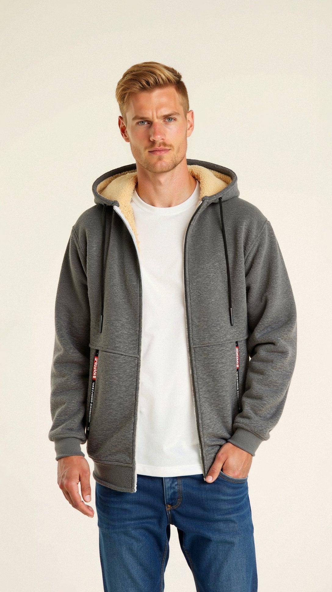 Gefütterter Herren Hoodie mit Kapuze und Reißverschluss