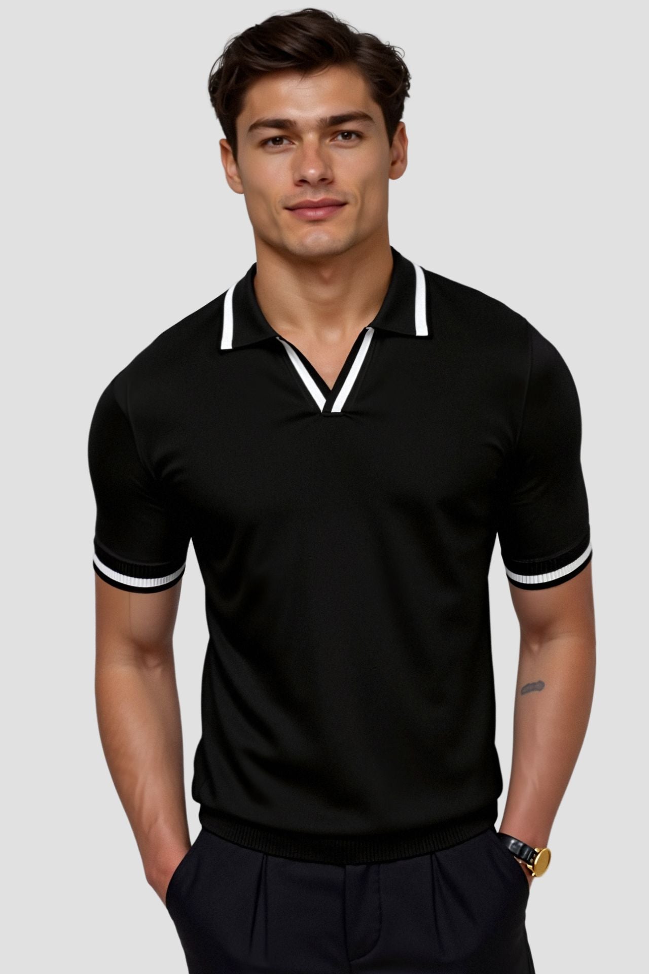 Herren Slim Fit Poloshirt mit Kontrastkragen