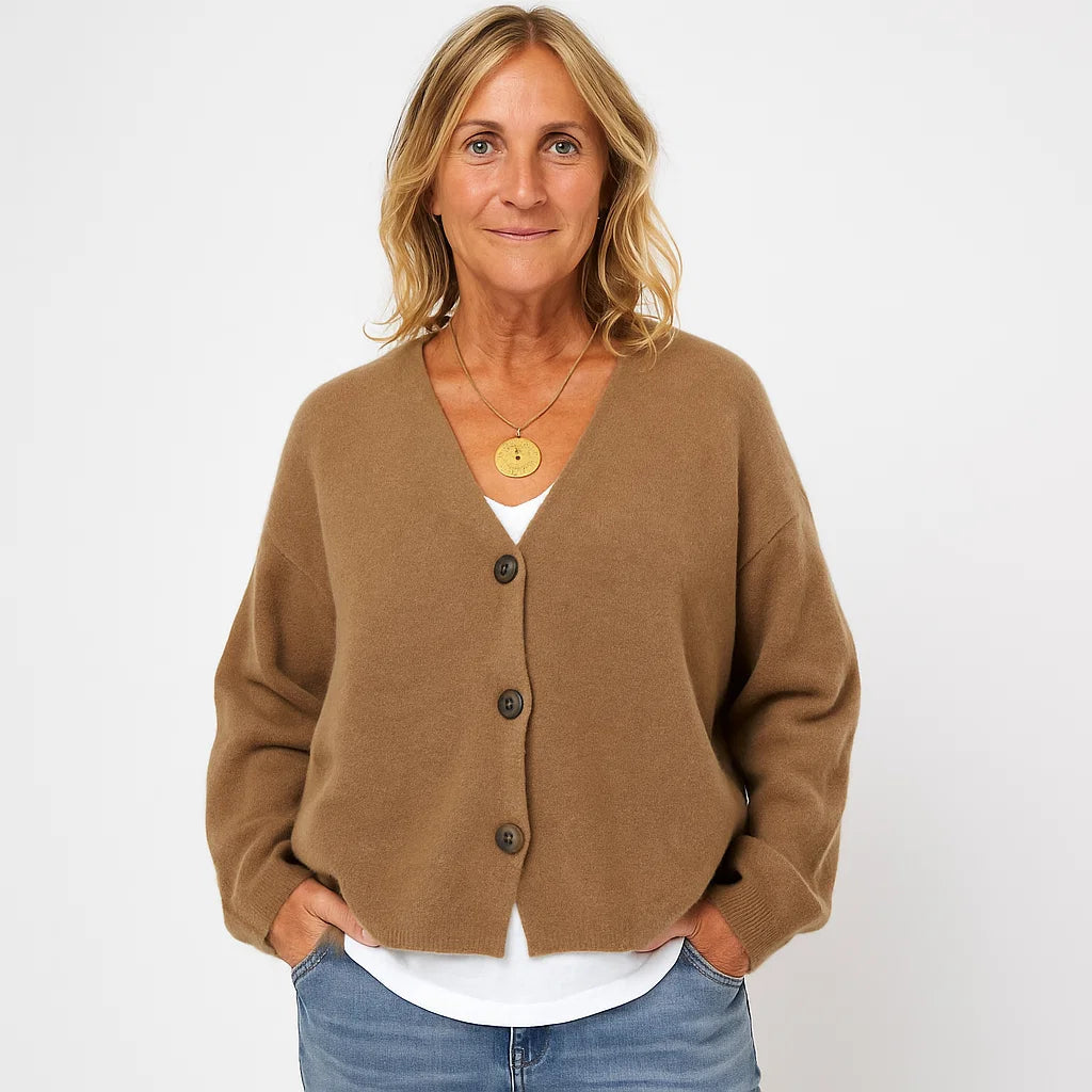 Damen Strick-Cardigan mit V-Ausschnitt und Knöpfen