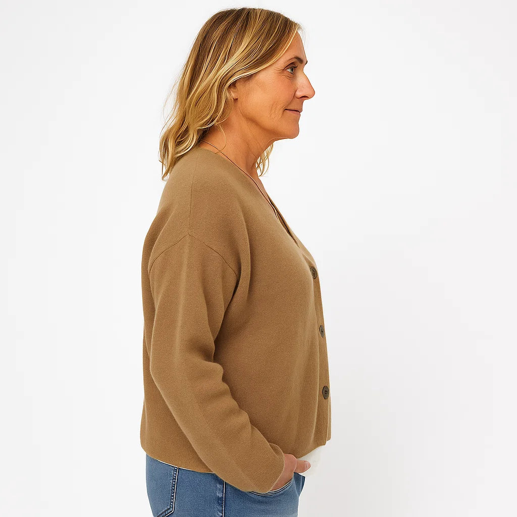 Damen Strick-Cardigan mit V-Ausschnitt und Knöpfen