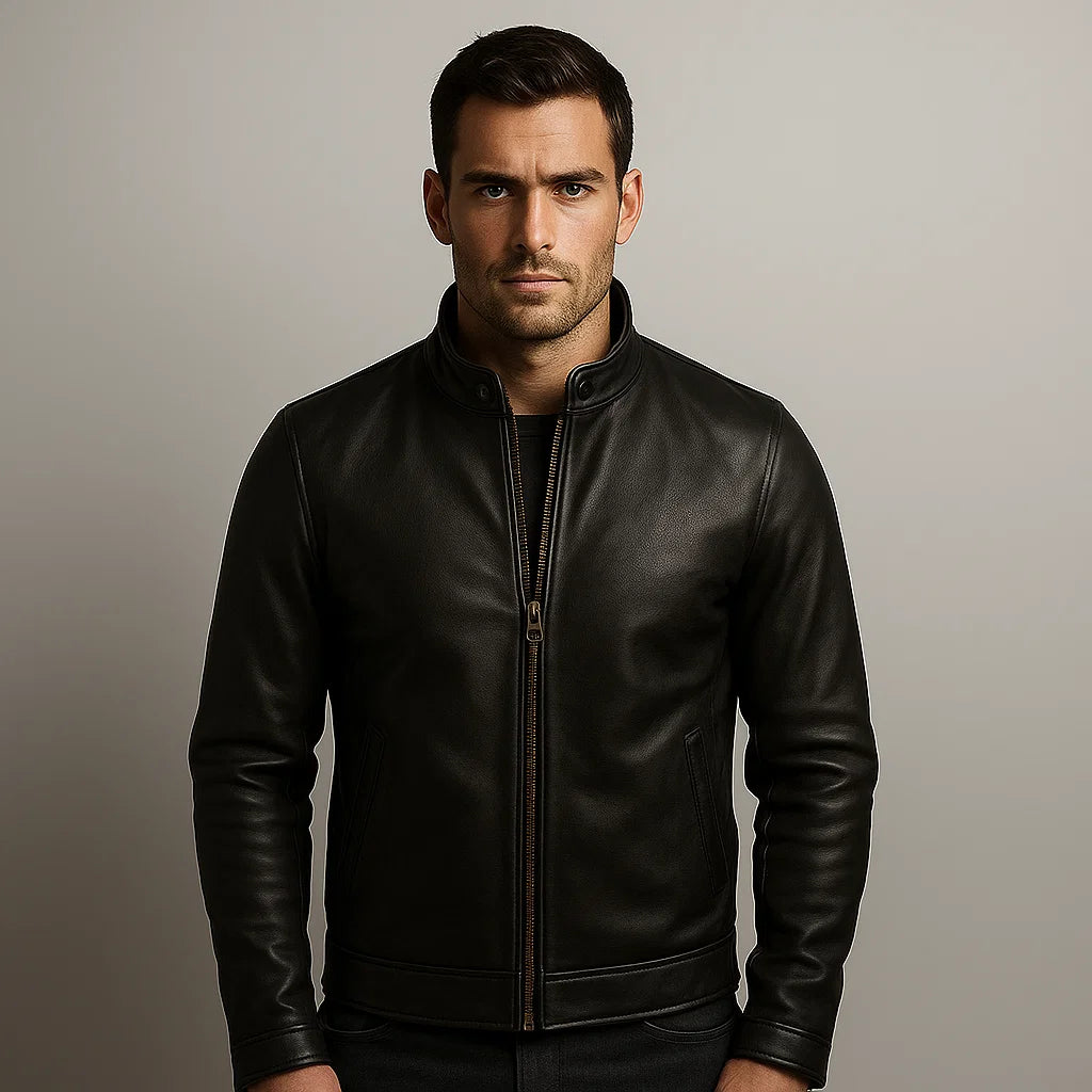 Herren Lederjacke – Stehkragen & Slim Fit Design