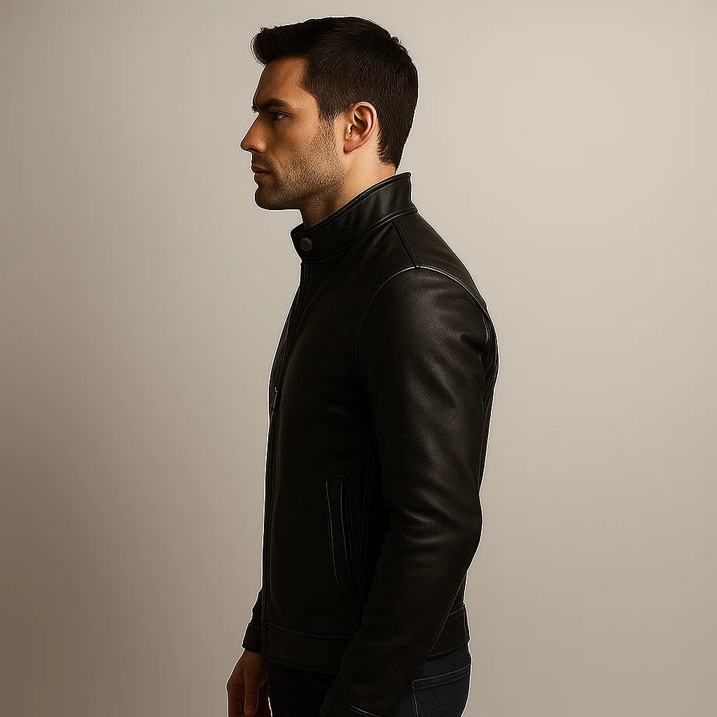 Herren Lederjacke – Stehkragen & Slim Fit Design
