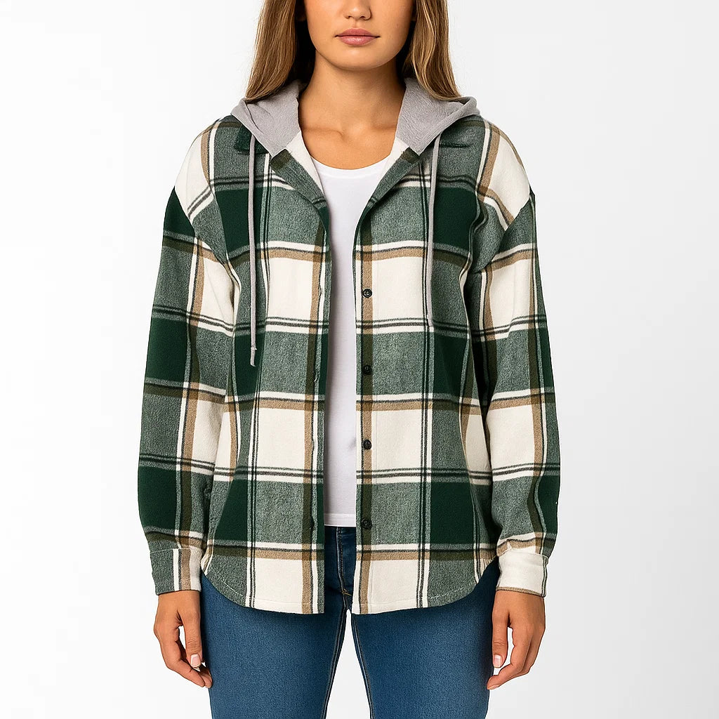 Kariertes Kapuzenhemd mit Knopfleiste