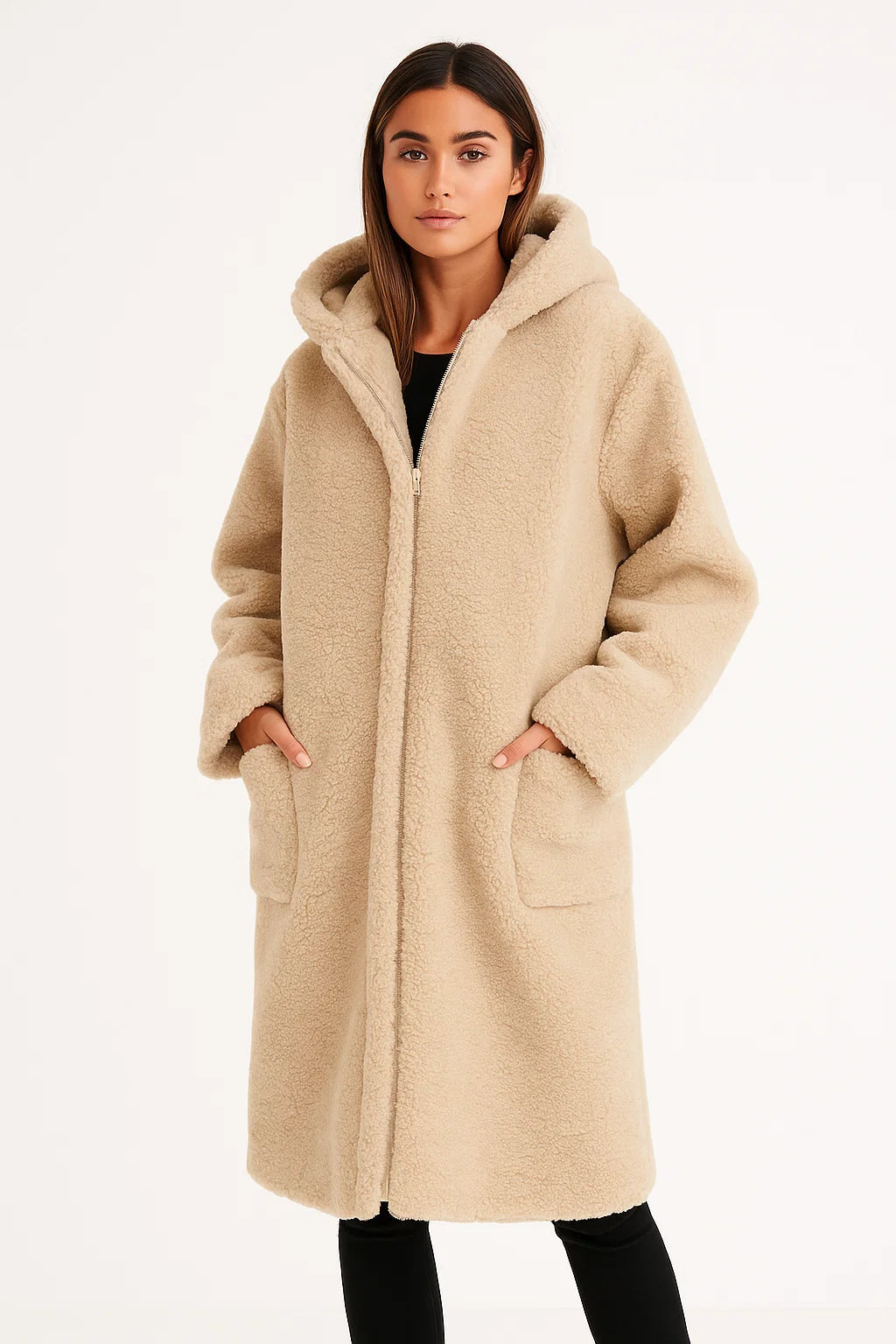 Langer Damen-Teddymantel – Weich & Warm