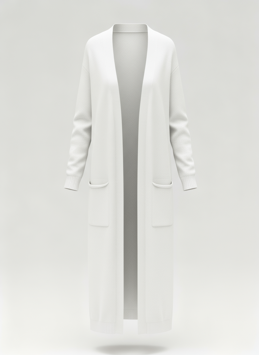 Langer Strick-Cardigan mit offener Front und Taschen