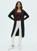 Langer Strick-Cardigan mit offener Front und Taschen