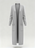 Langer Strick-Cardigan mit offener Front und Taschen