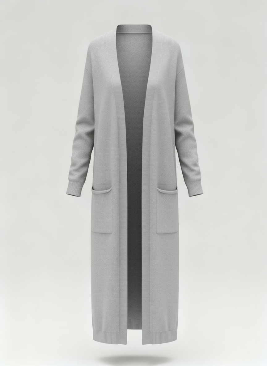Langer Strick-Cardigan mit offener Front und Taschen