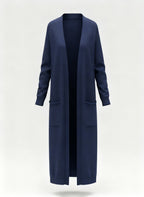 Langer Strick-Cardigan mit offener Front und Taschen