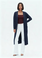 Langer Strick-Cardigan mit offener Front und Taschen