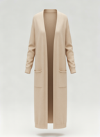 Langer Strick-Cardigan mit offener Front und Taschen