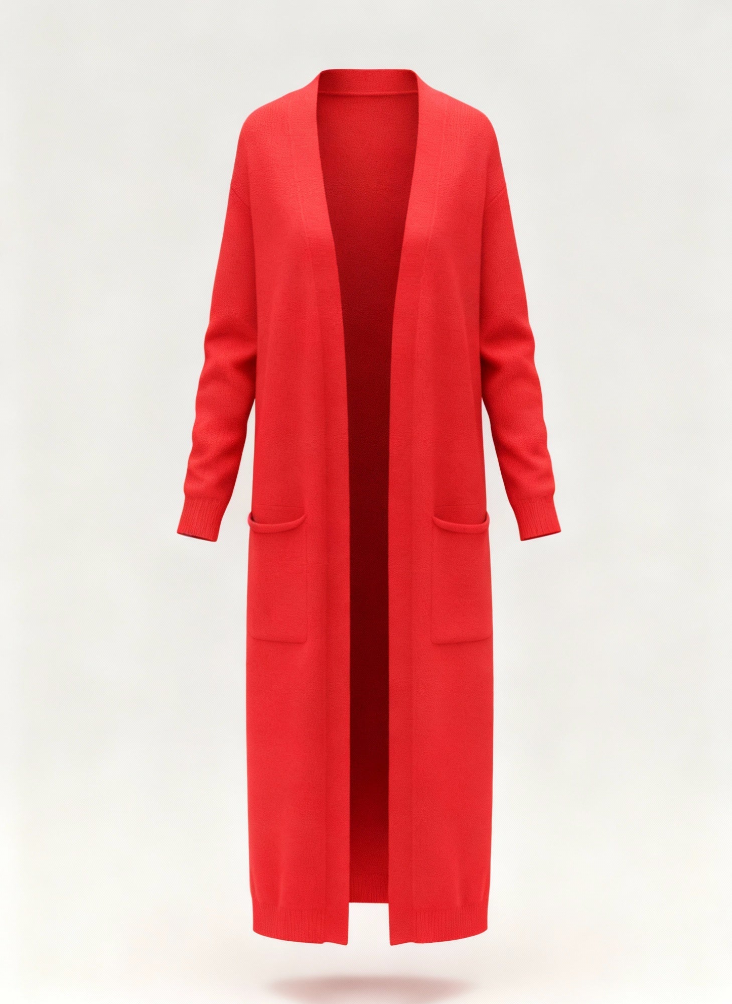 Langer Strick-Cardigan mit offener Front und Taschen