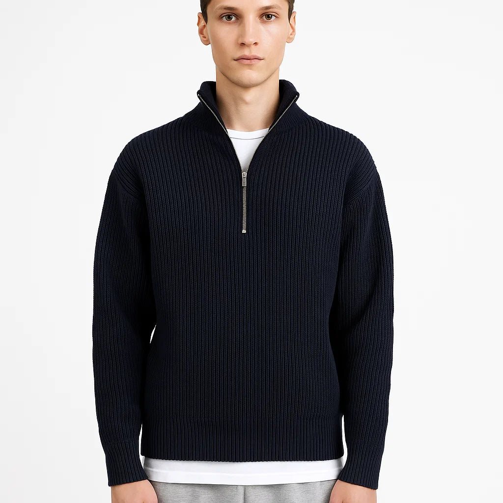 Ribbed Half-Zip Sweater | Regular Fit Men