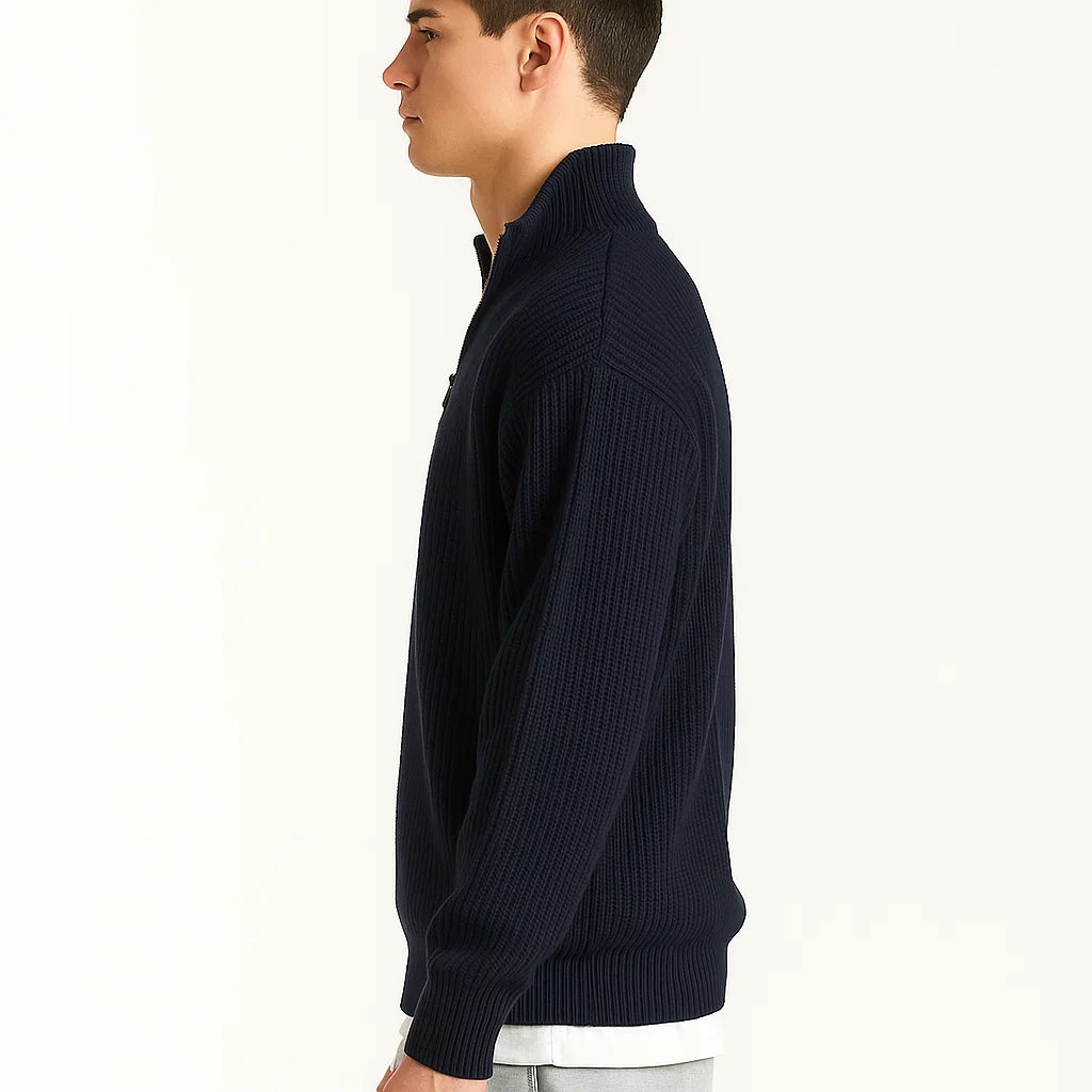 Ribbed Half-Zip Sweater | Regular Fit Men