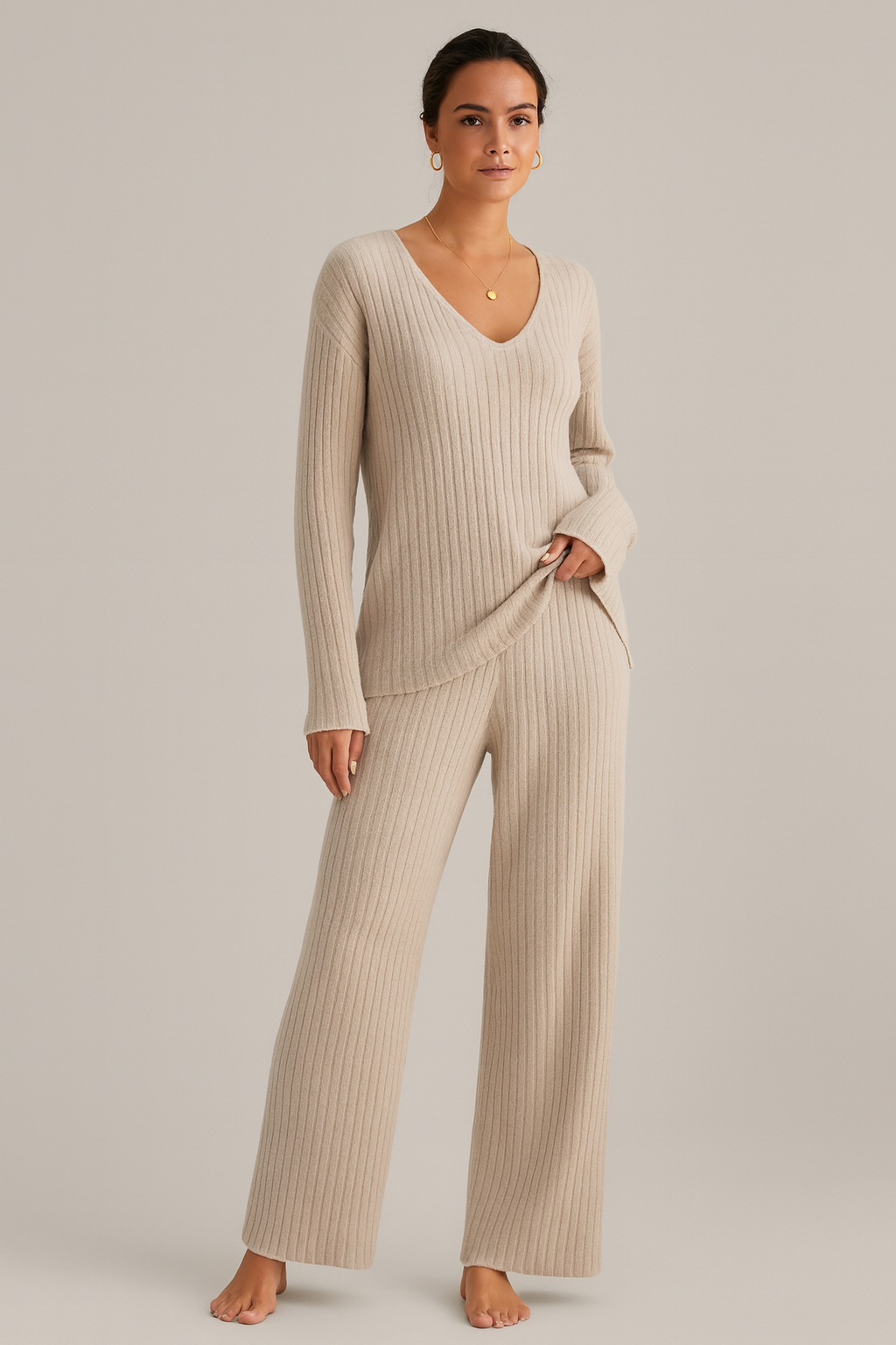 Zweiteiliges Geripptes Lounge Set | Bequem & Stilvoll für Damen | Clara