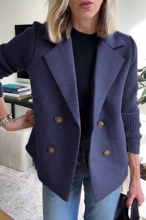 Damen Blazer mit Strickärmeln | Eleganter Doppelreihiger Strick-Blazer | Clara