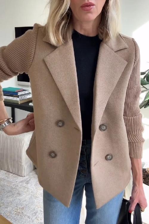 Damen Blazer mit Strickärmeln | Eleganter Doppelreihiger Strick-Blazer | Clara