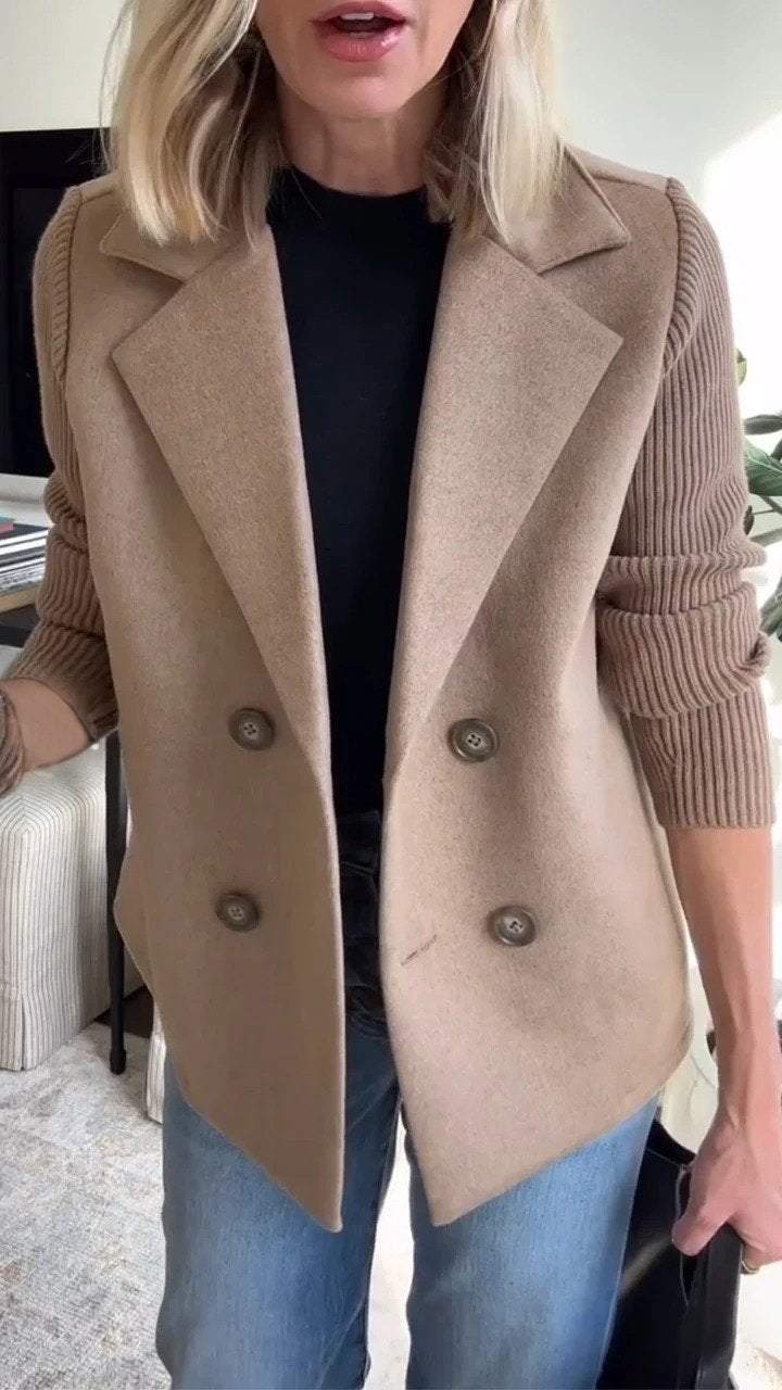 Damen Blazer mit Strickärmeln | Eleganter Doppelreihiger Strick-Blazer | Clara