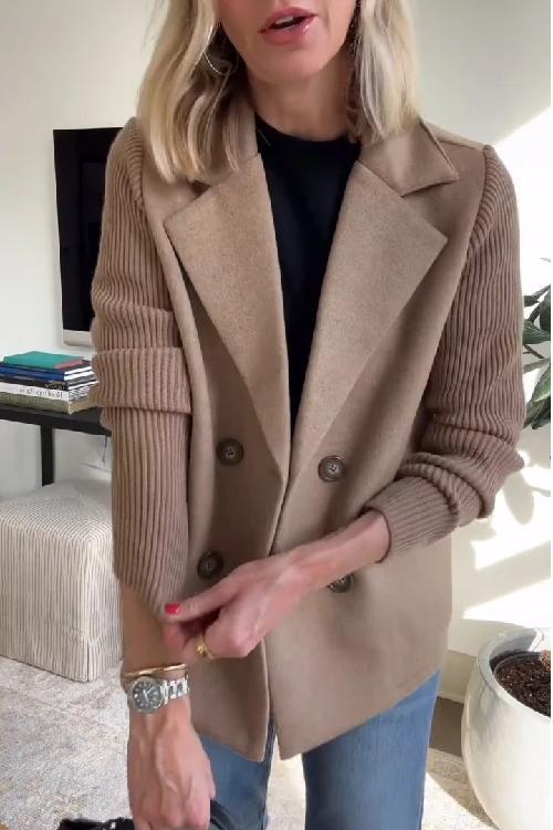 Damen Blazer mit Strickärmeln | Eleganter Doppelreihiger Strick-Blazer | Clara
