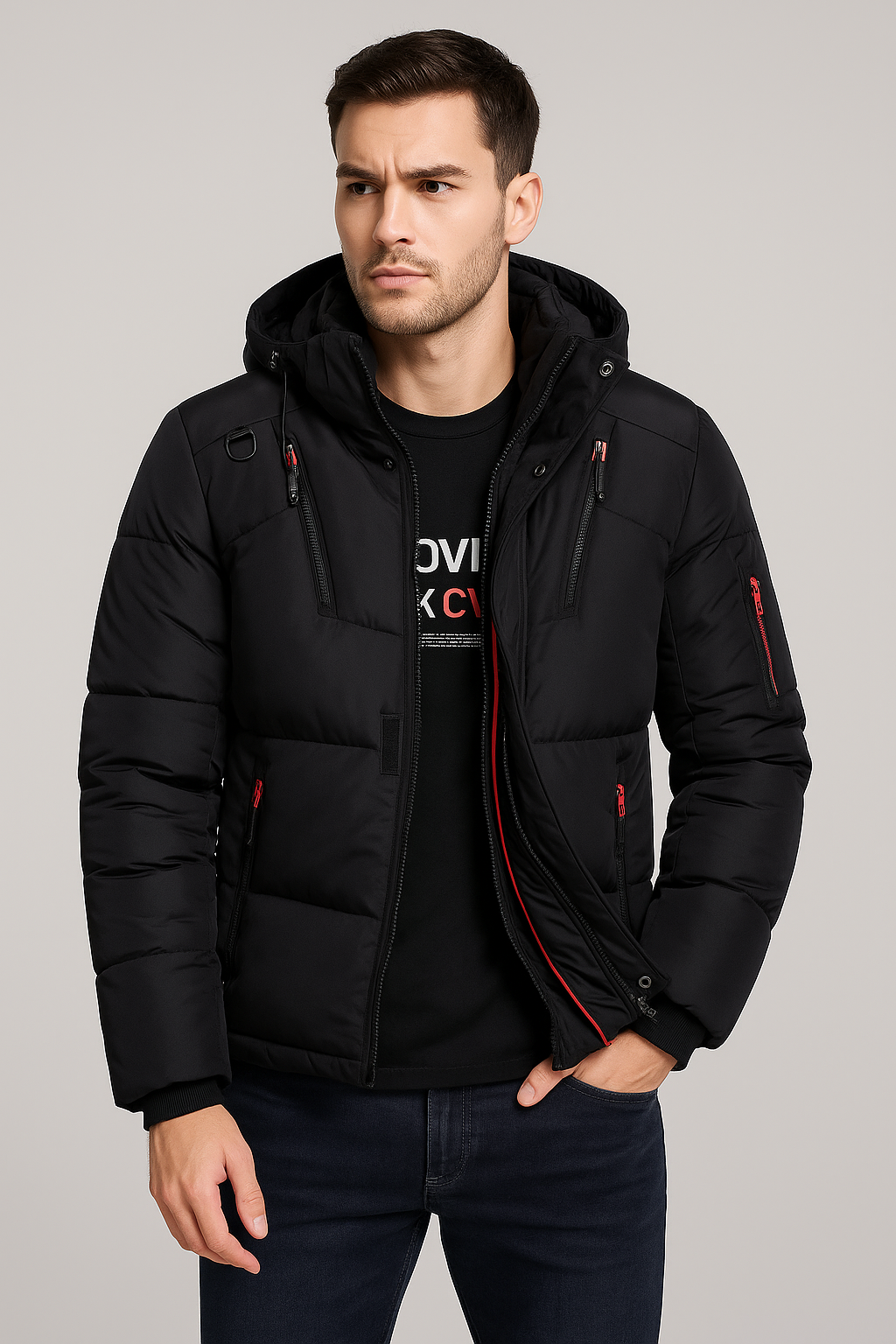 Herren Winter Daunenjacke | Wärmende Steppjacke mit Kapuze & Taschen | Leon