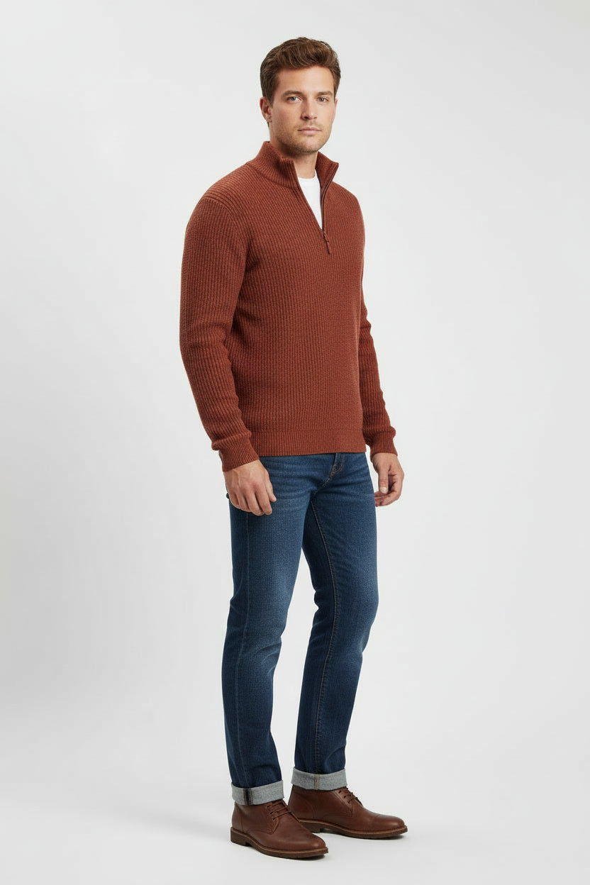 Herren Strickpullover mit Reißverschluss | Bequemer Business-Casual Look | Leon