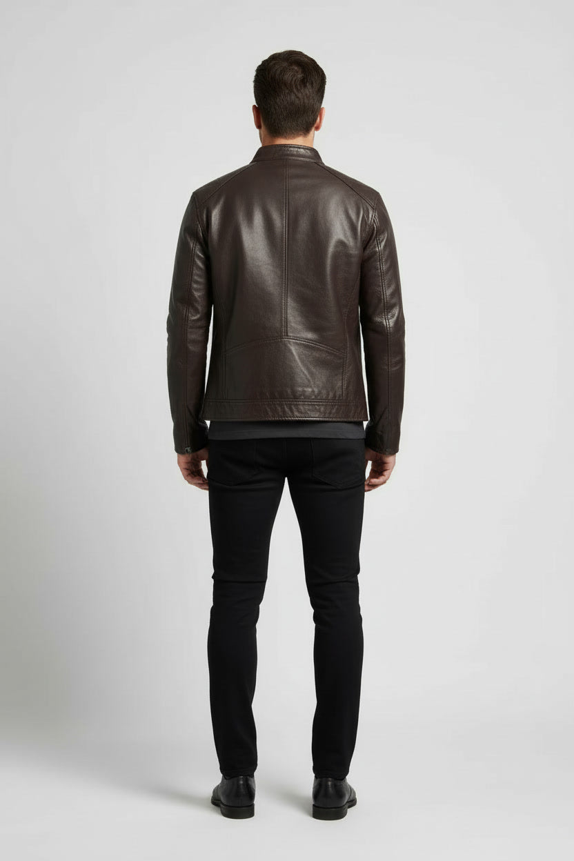 Herren Lederjacke – Stehkragen & Slim Fit Design