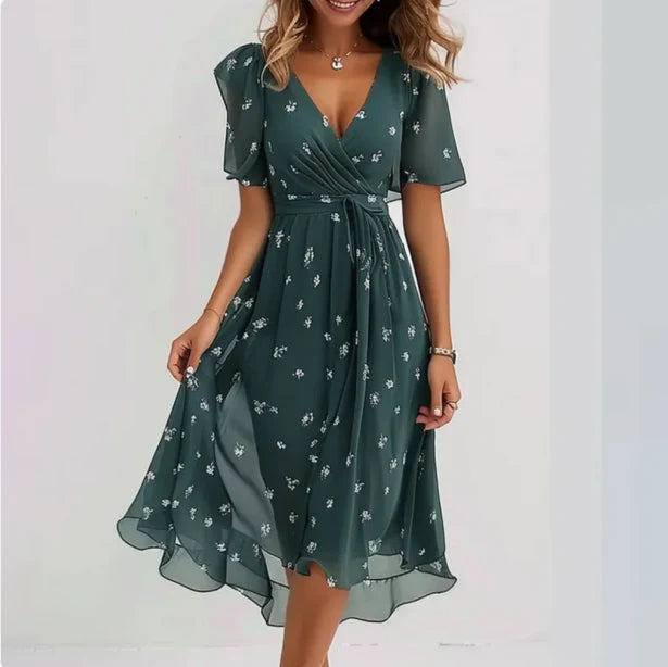 Annegret Damen Midi Sommerkleid mit V-Ausschnitt