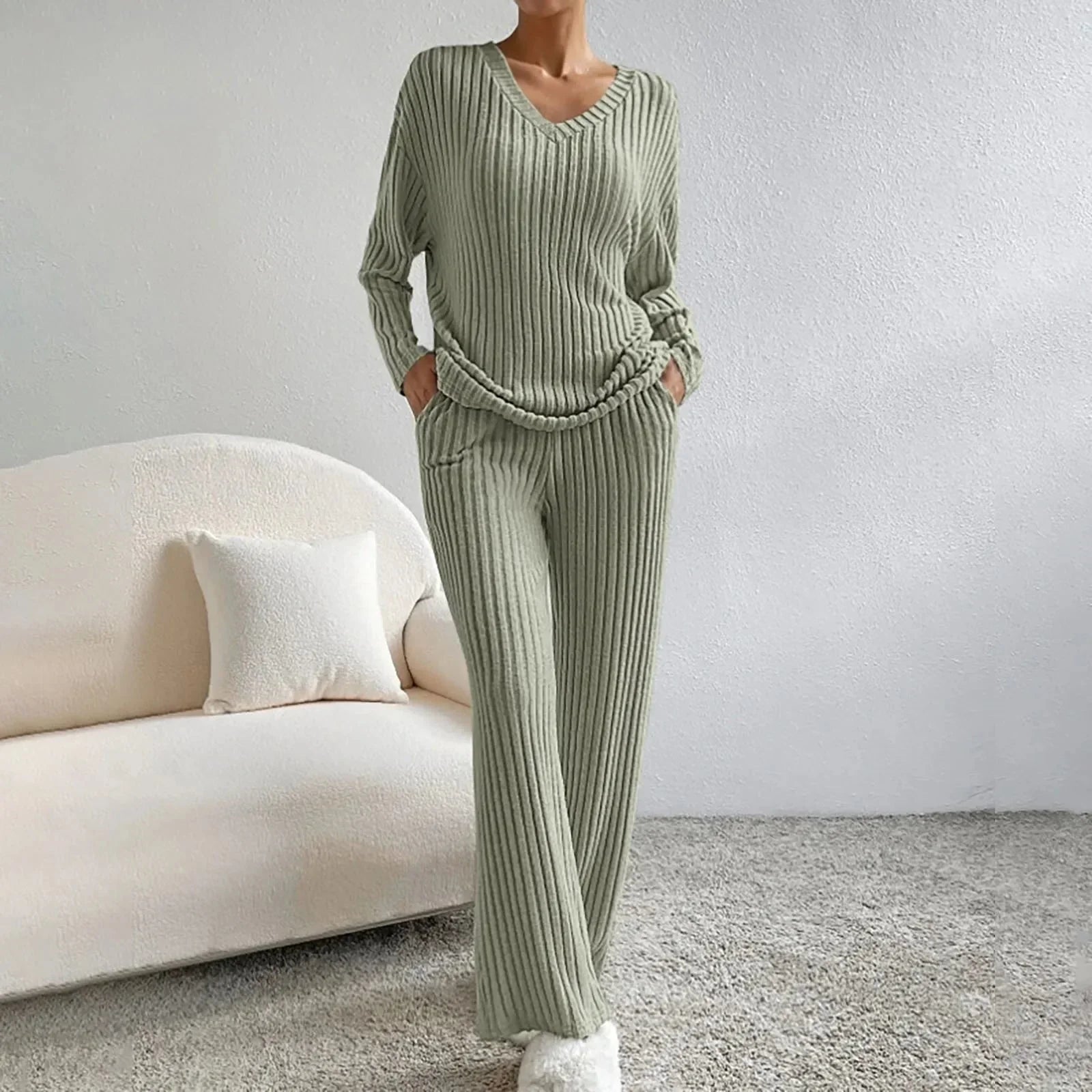Zweiteiliges Geripptes Lounge Set | Bequem & Stilvoll für Damen | Clara