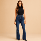 Damen High Waist Plissee Jeans - Komfort und Stil