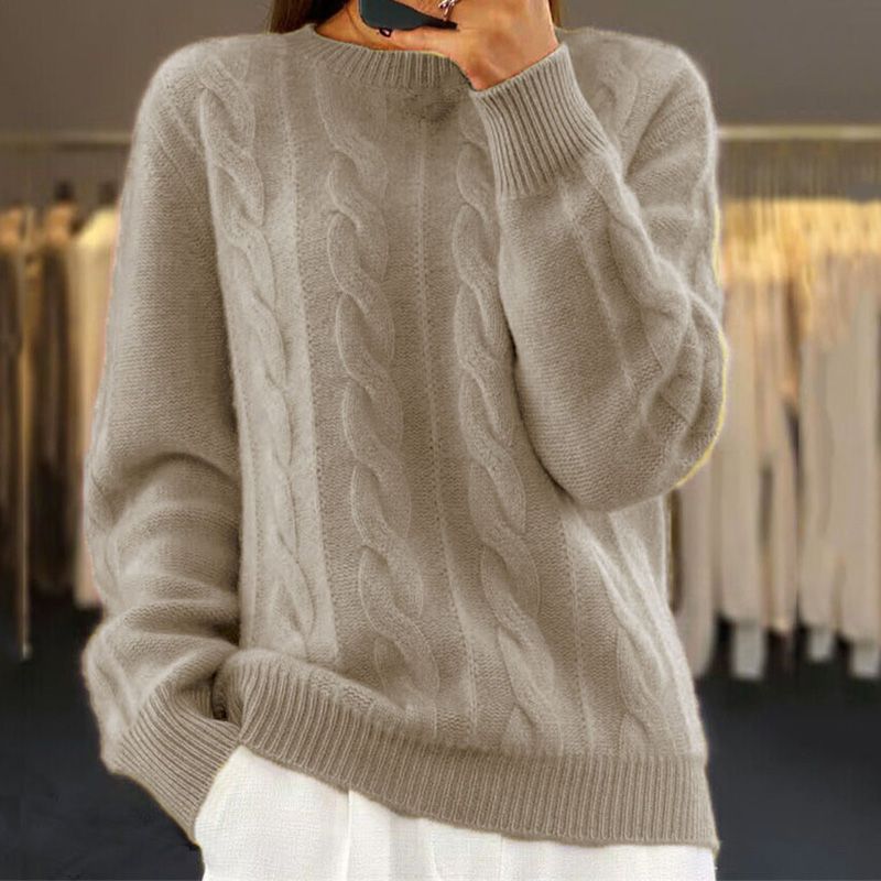 Warmer Damen-Strickpullover mit Zopfmuster