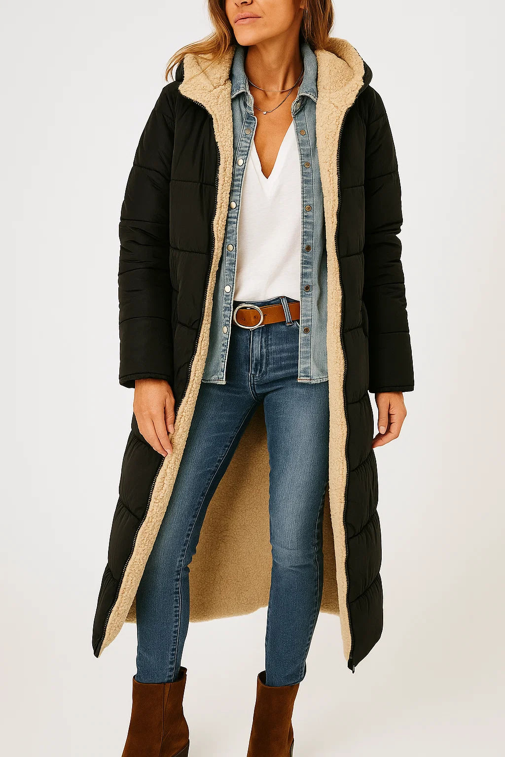 Langer Damen-Parka mit Futter | Wintermantel