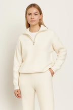 Geripptes Strick-Zweiteiler-Set mit Half-Zip