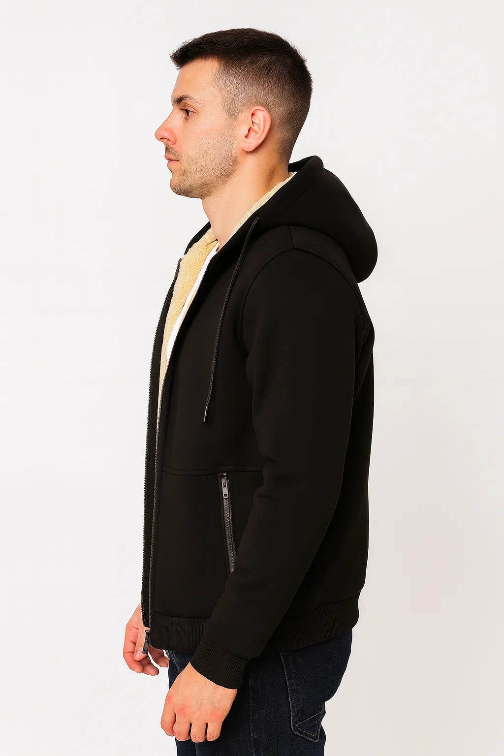 Gefütterter Herren Hoodie mit Kapuze und Reißverschluss