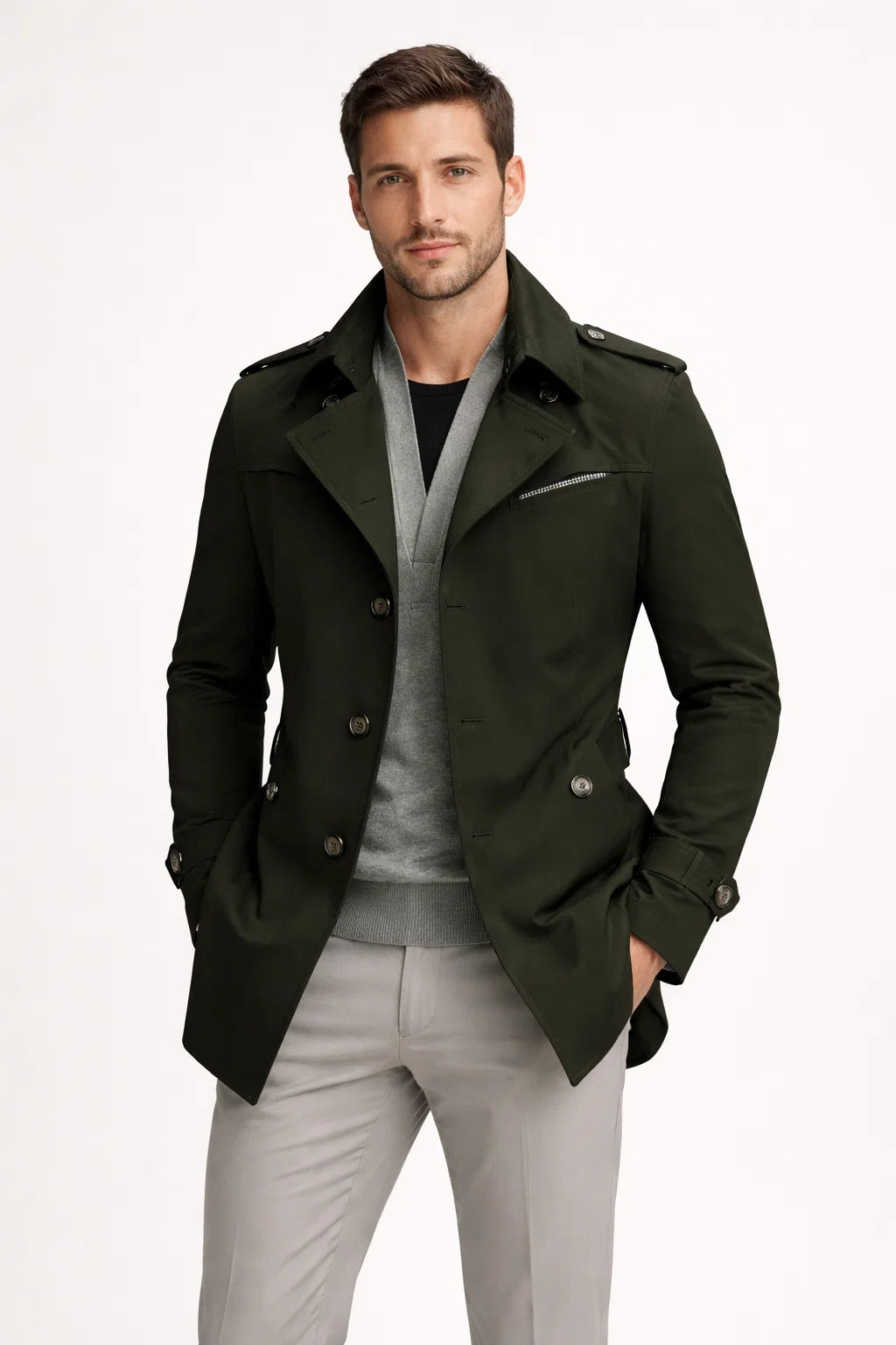 Klassischer Herren-Trenchcoat mit Umlegekragen