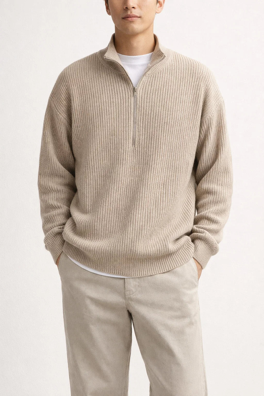 Ribbed Half-Zip Sweater | Regular Fit Men