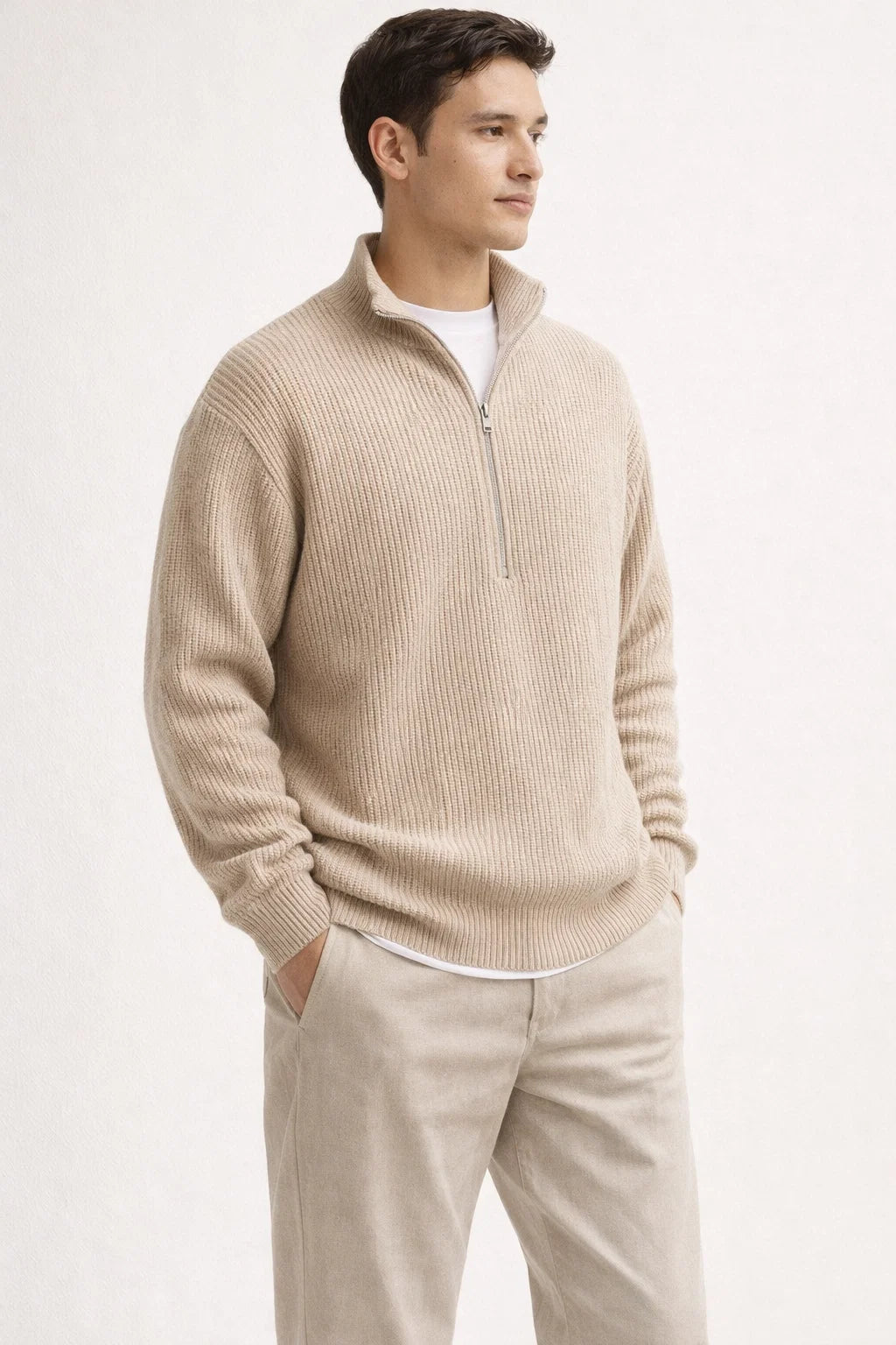 Ribbed Half-Zip Sweater | Regular Fit Men