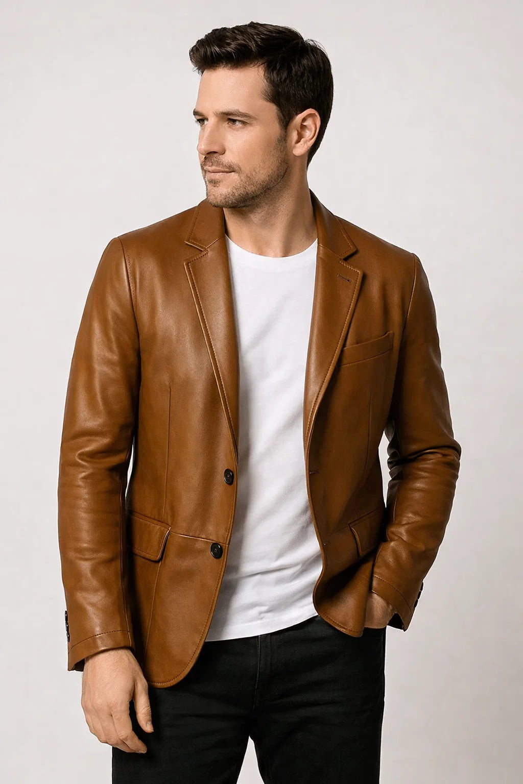 Klassische Herren-Lederjacke mit Reverskragen