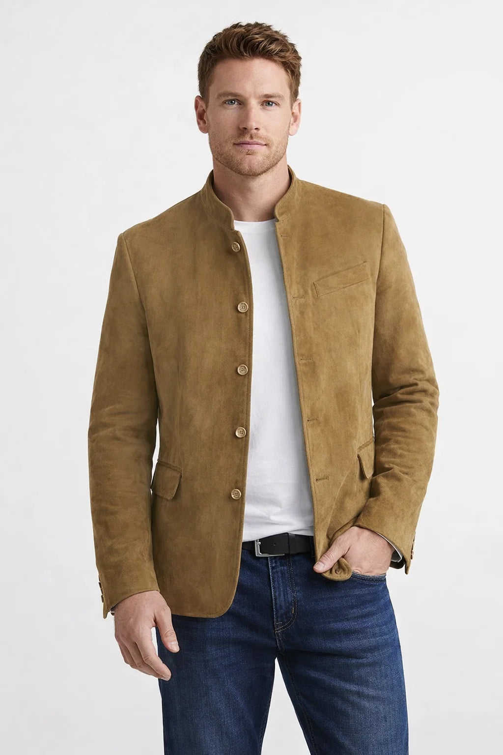 Herrenblazer in Wildlederoptik mit Stehkragen