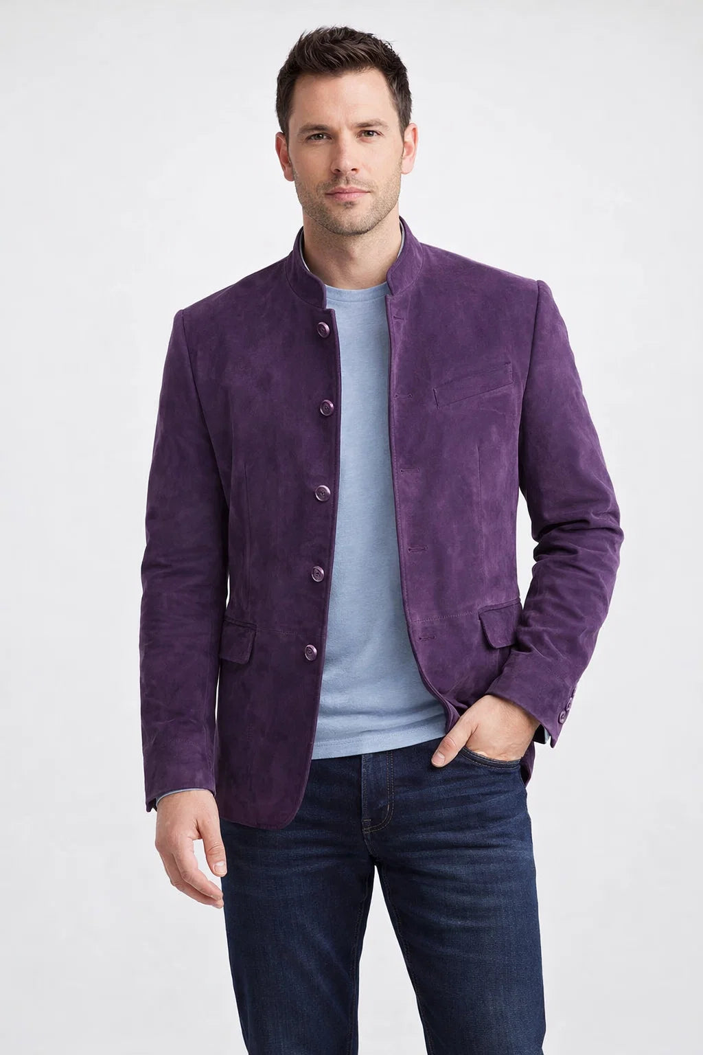 Herrenblazer in Wildlederoptik mit Stehkragen
