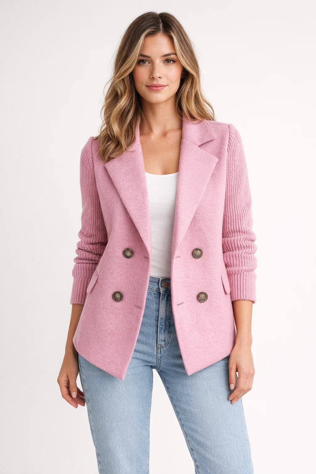 Damen Blazer mit Strickärmeln | Eleganter Doppelreihiger Strick-Blazer | Clara