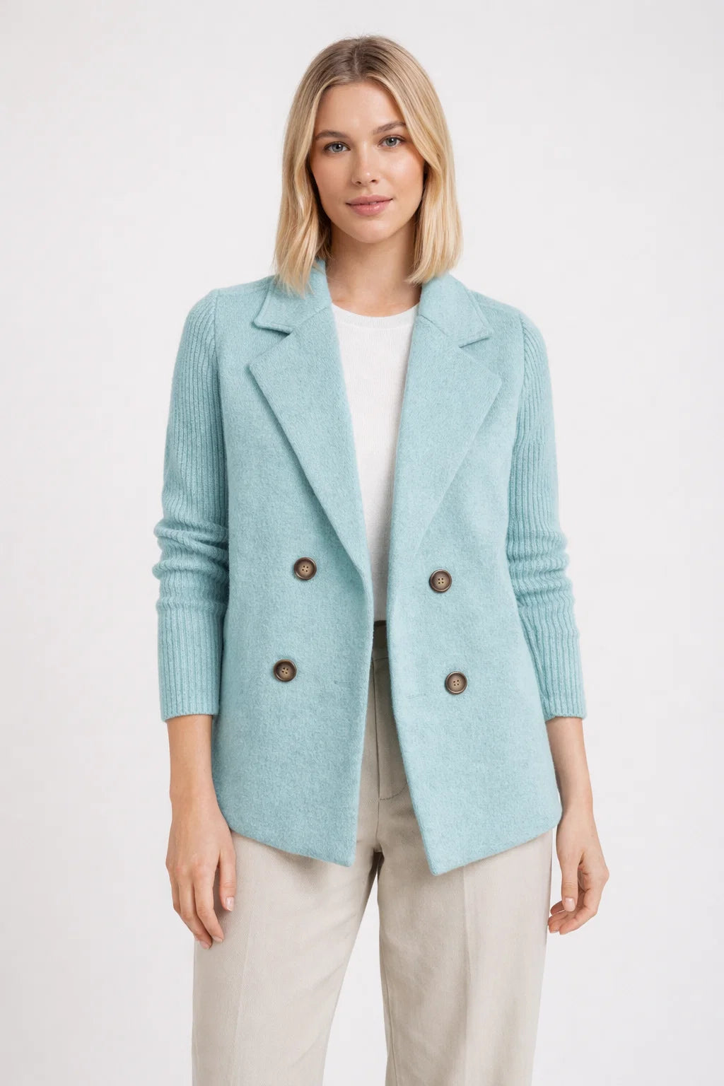 Damen Blazer mit Strickärmeln | Eleganter Doppelreihiger Strick-Blazer | Clara
