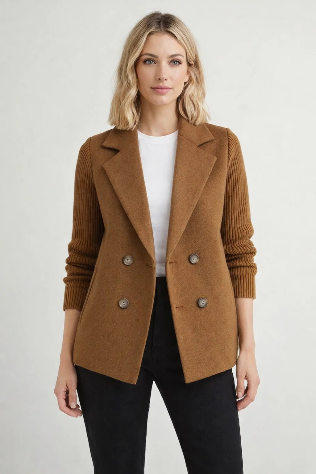 Damen Blazer mit Strickärmeln | Eleganter Doppelreihiger Strick-Blazer | Clara