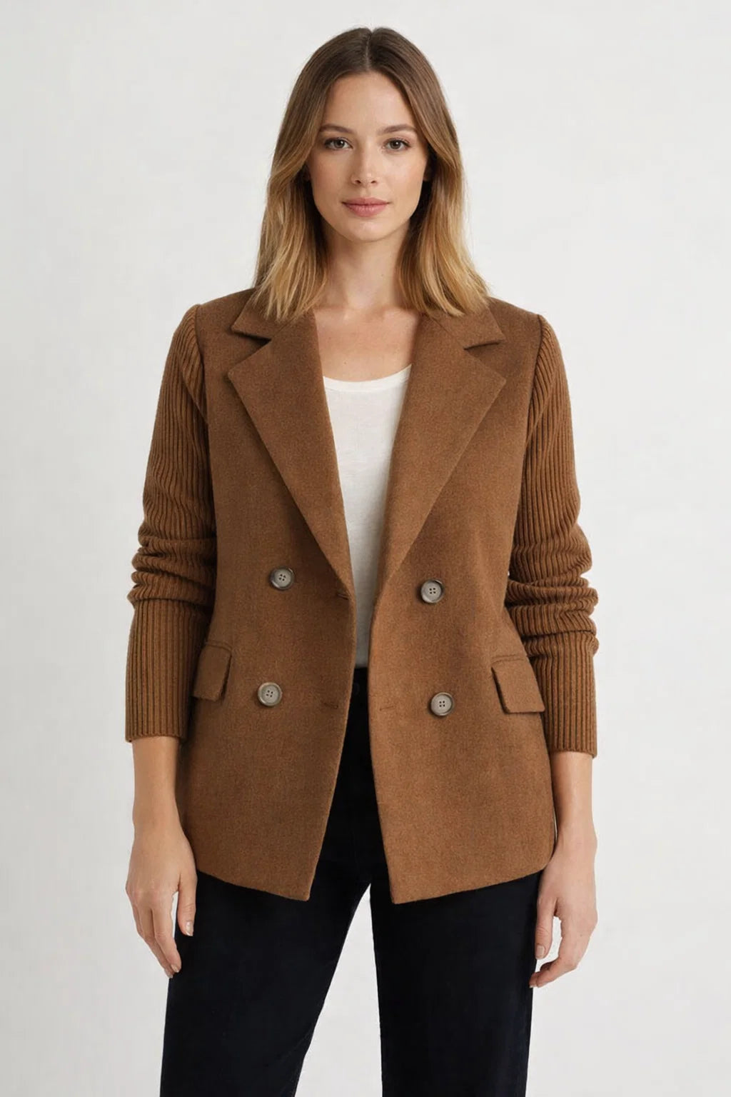 Damen Blazer mit Strickärmeln | Eleganter Doppelreihiger Strick-Blazer | Clara