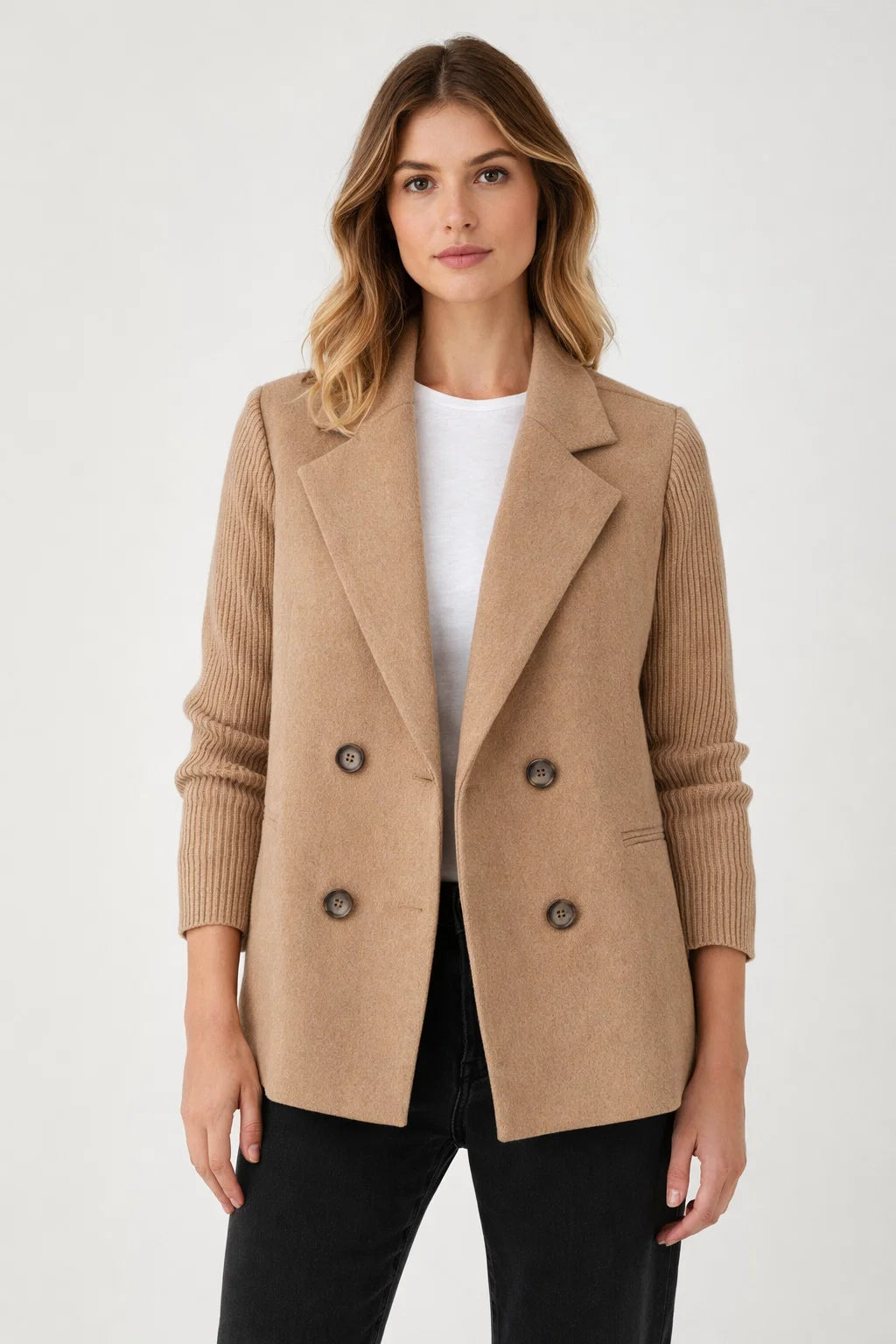 Damen Blazer mit Strickärmeln | Eleganter Doppelreihiger Strick-Blazer | Clara